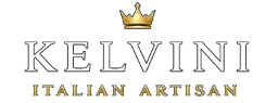 Kelvini Italian Artisan logo met gouden kroon en klassieke typografie
