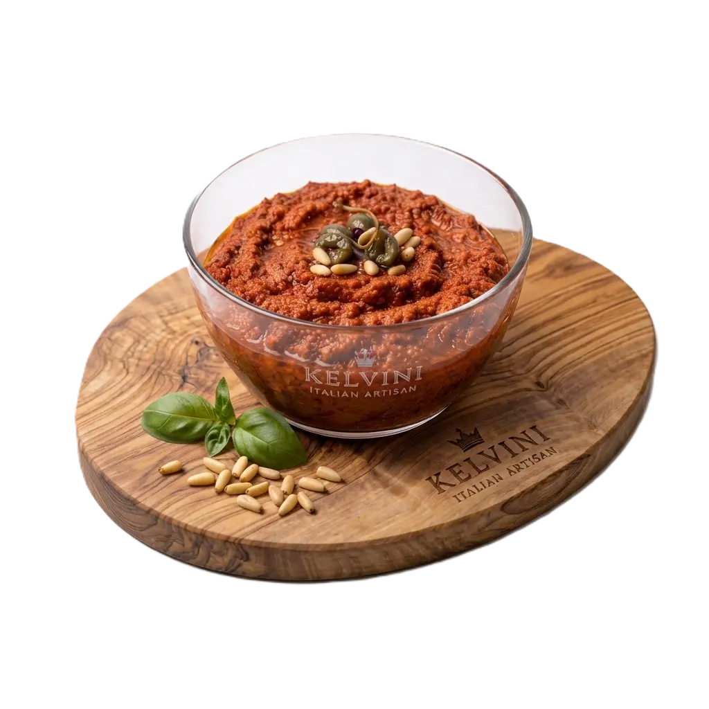 kelvini-mutti-pesto-rosso-180g-tappasplank-glazenschaaltje.webp