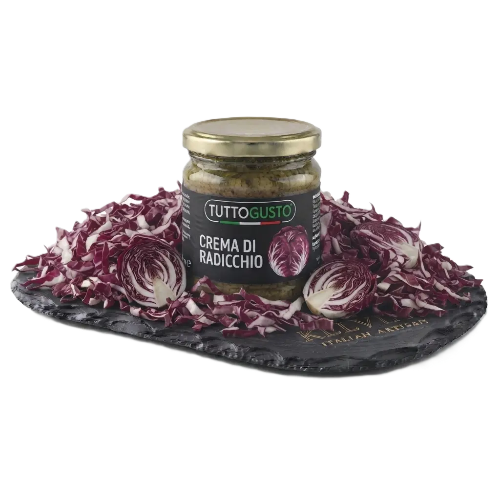 kelvini-tuttogusto-crema-di-radicchio-op-leisteen-met-gesneden-radicchio.webp