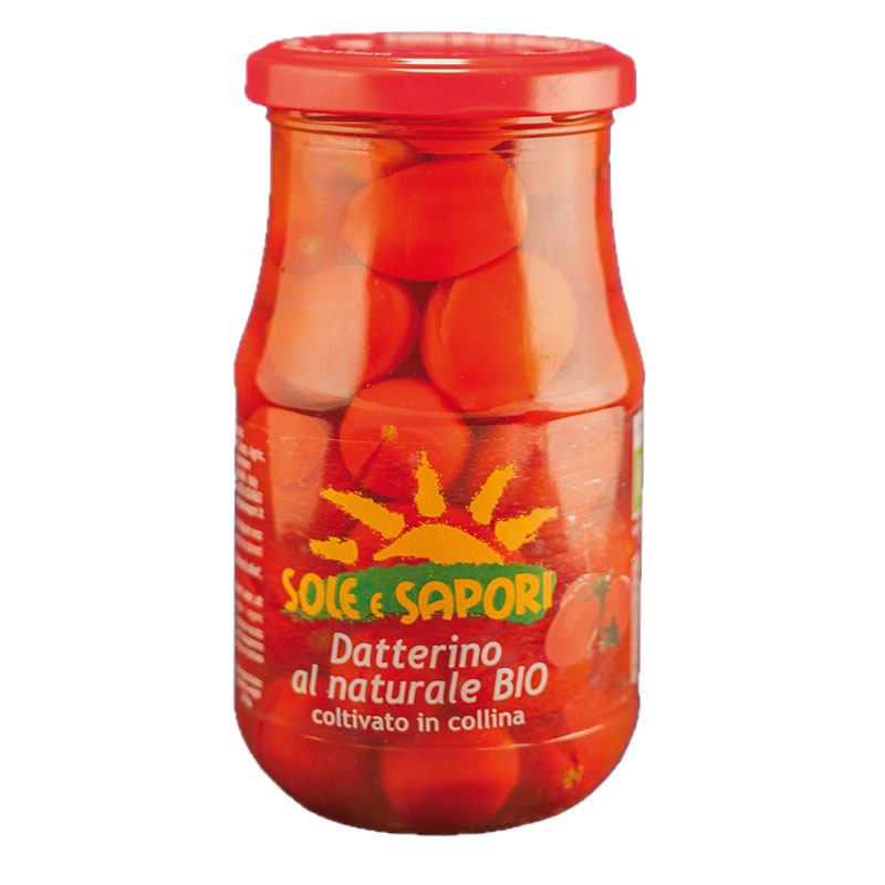 Pomodorini Datterini interi al naturale – I dolci gioielli del sole italiano (1 vasetto di pomodorini Datterini a 4,95 € l'uno)