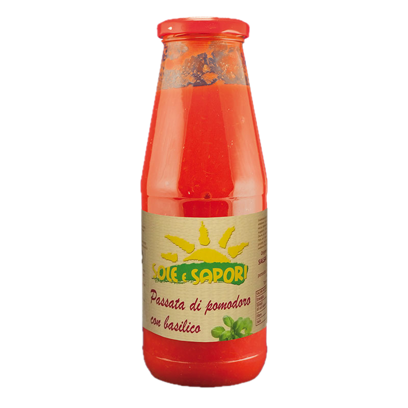 Tomatenpüree mit Basilikum (1 Flasche Tomatenpüree „Basilicum“ 5,25 € pro Stück)