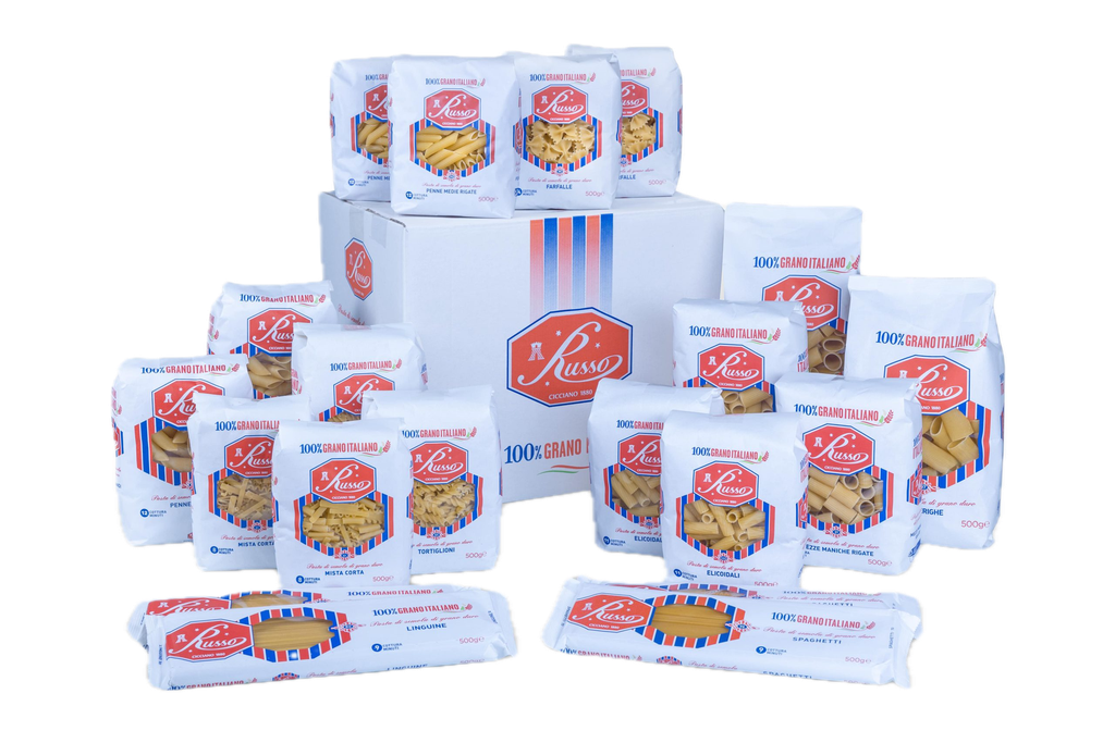 [PAS-RUS-ASS-10KG] Coffret assortiment de pâtes 10 kg – Pasta Russo (20 x 500 g)