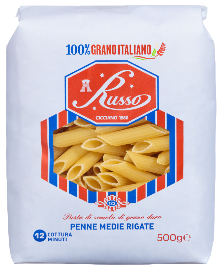 Middelgrote geribbelde penne nr. 123 – Pasta Russo (500 g)