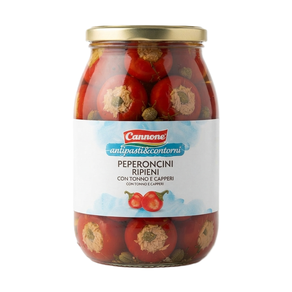 [ANT-PEP-CAN-1Kg] Peperoncini Ripieni con Tonno e Capperi - Cannone Conservi (1 kg)