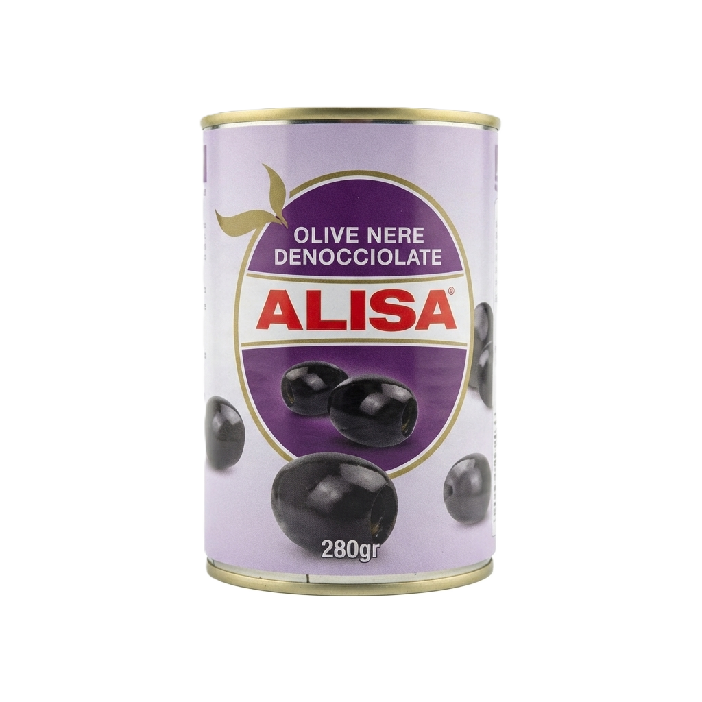 [ALI-OLV-NER-0280] Alisa - Ontpitte Zwarte Olijven - (280g Blik)