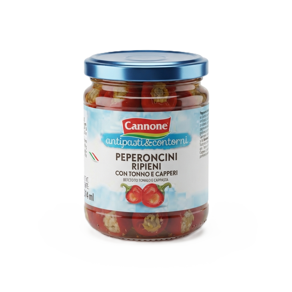 Gevulde Rode Chilipepers met Tonijn en Kappers (314ml)