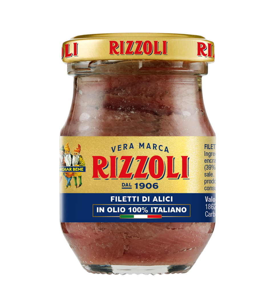 [ANS-RIZ-OLI-90] Filetti di Acciughe in Olio 100% Italiano (90g)